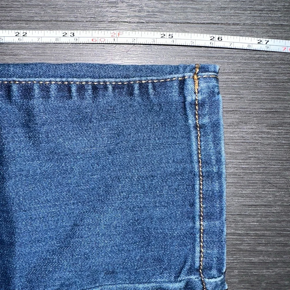 Women's Blue Skinny Jeans Size 28X26 Brown Stitch No Tag Measurements in photos